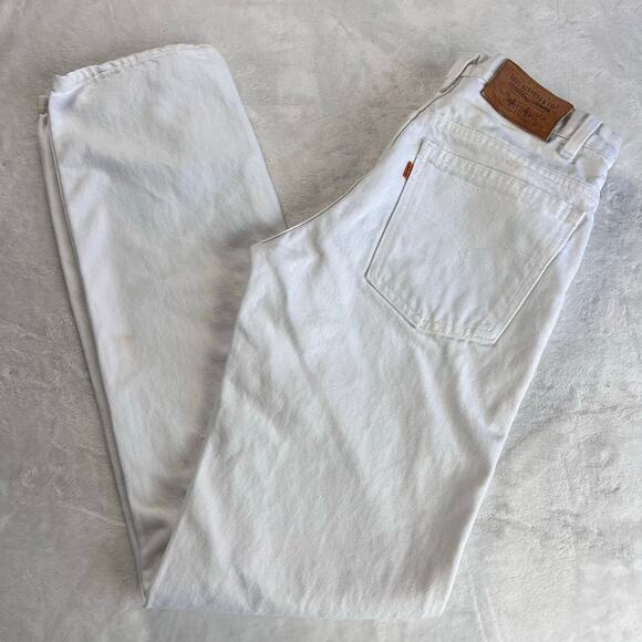 Levi’s Orange Tab White Jeans Men's size 28x33 Leather Patch - Picture 1 of 11